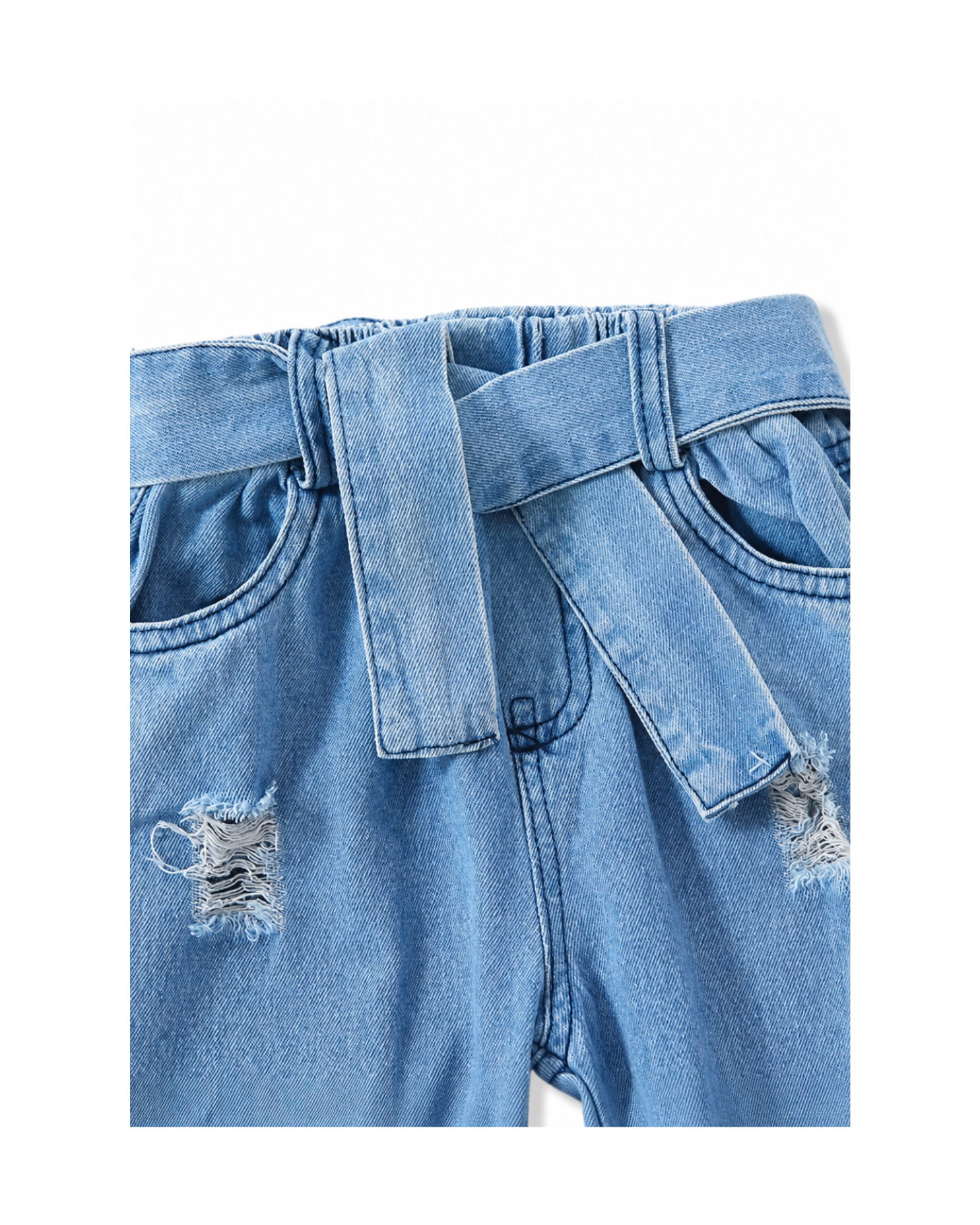 Off-Shoulder Denim Top & Distressed Wide-Leg Jeans  Girl's Set