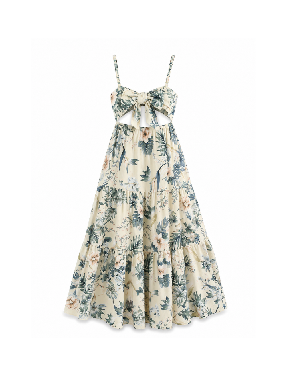 Botanical Print Bow-Front Beach Maxi Dress