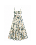 Botanical Print Bow-Front Beach Maxi Dress