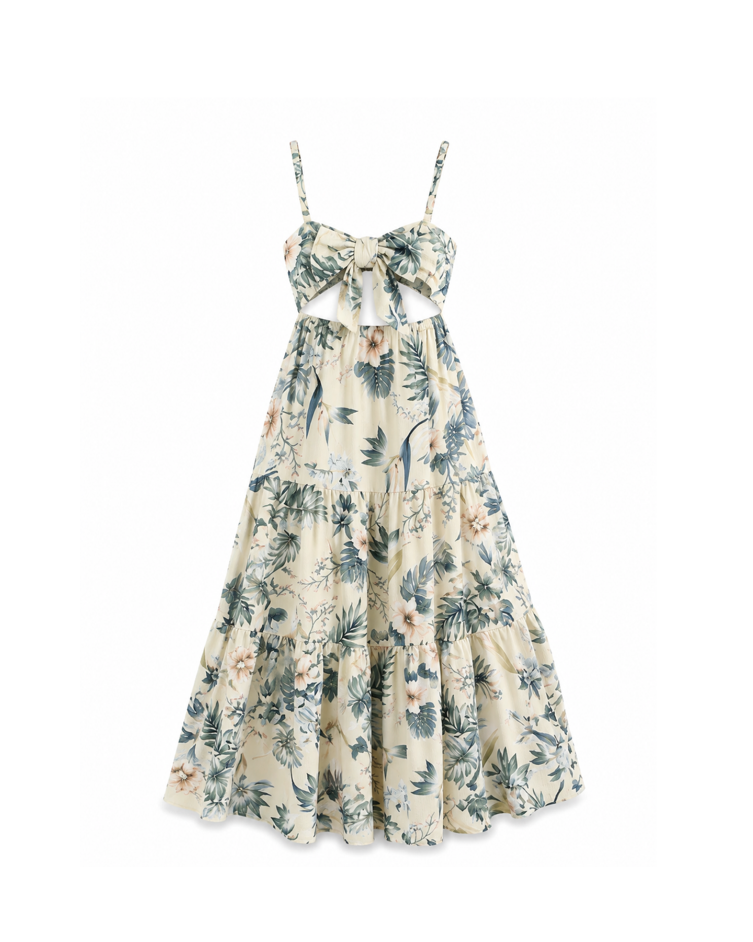 Botanical Print Bow-Front Beach Maxi Dress