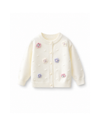 Floral Appliqué Bobble-Knit Cardigan Girl's Jacket