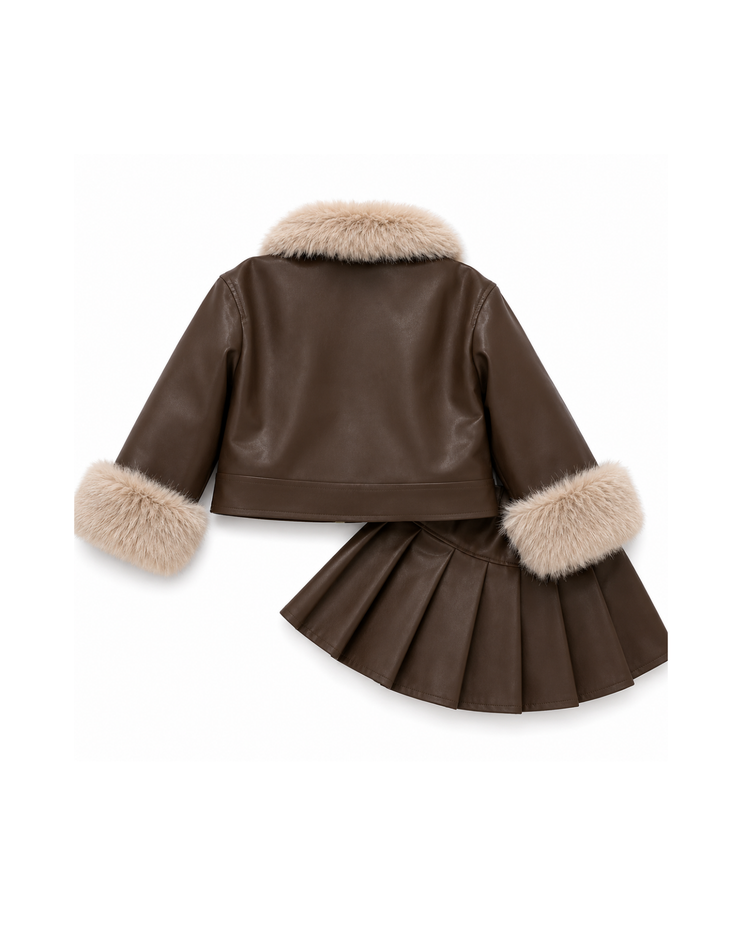 Faux-Leather Fur-Trim Skirt Girl's Set