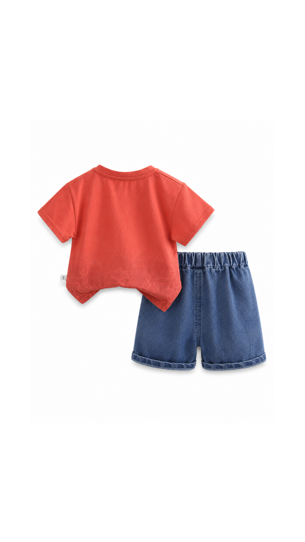 Bear Pocket T-Shirt & Patchwork Denim Shorts Boy's Set