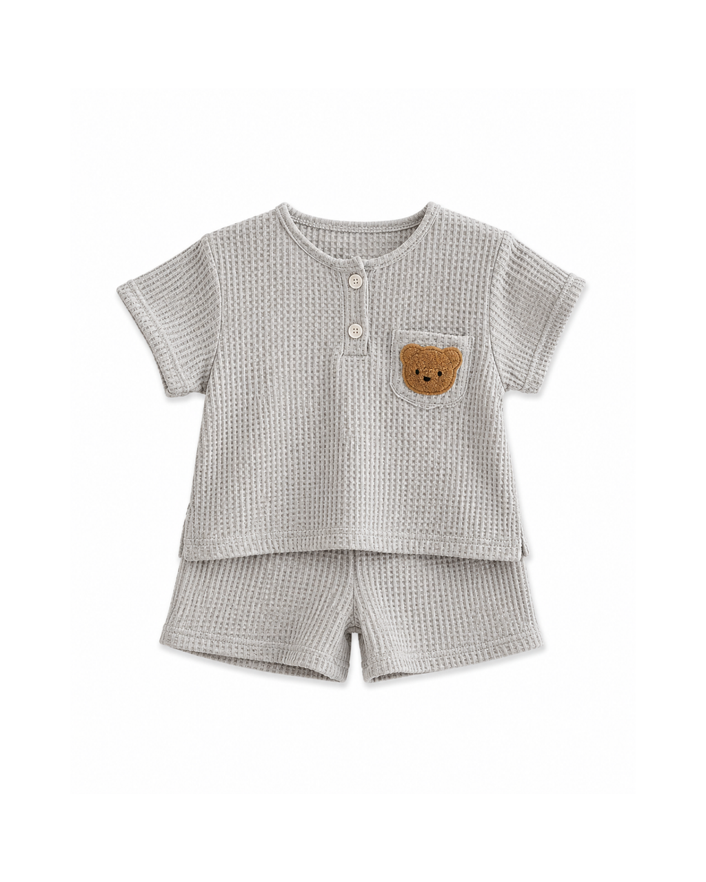 Waffle-Knit Bear Pocket Top & Shorts Boy's Set