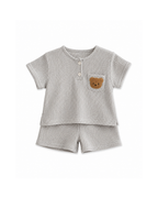 Waffle-Knit Bear Pocket Top & Shorts Boy's Set