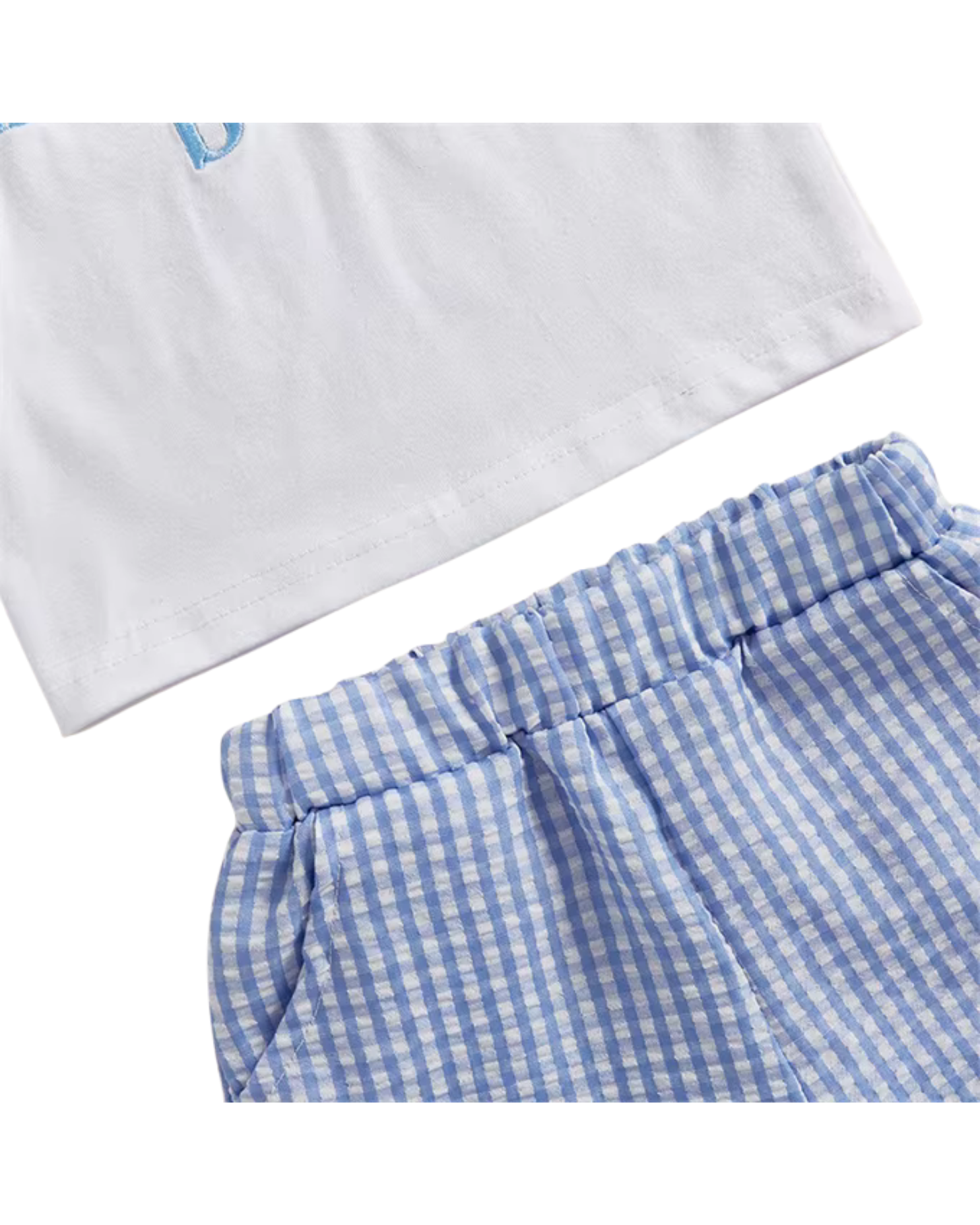 Letter Embroidery Tee & Gingham Shorts Boy's Set