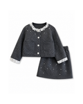 Pearl-Embellished Lace Jacket & Skirt Girl's Set