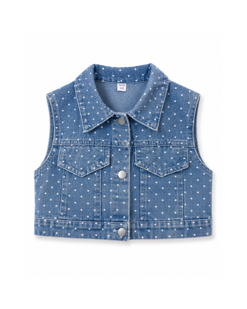 Girls’ White Tiered Dress & Polka-Dot Denim Vest Set
