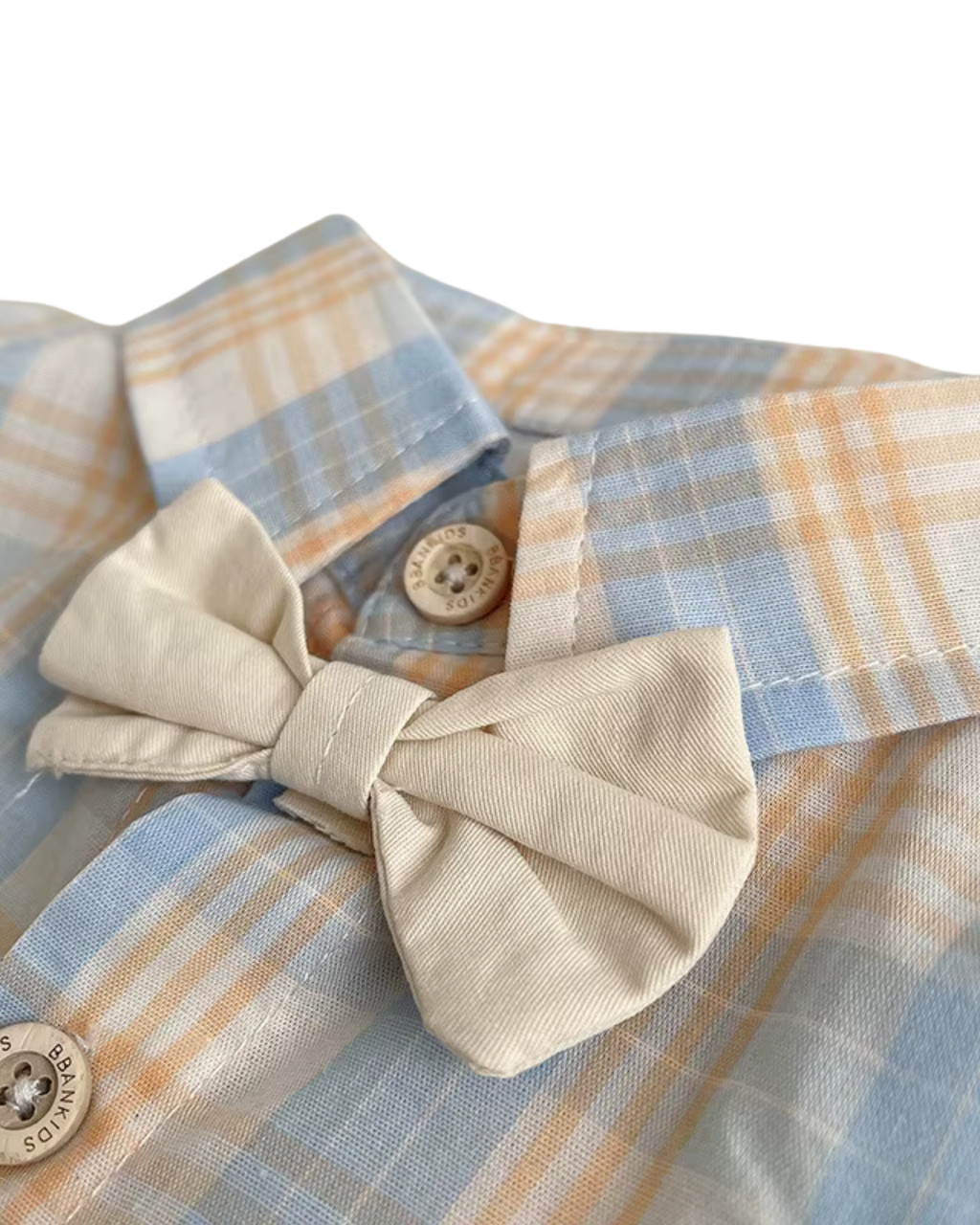 Plaid Bow Shirt & Khaki Shorts Boy's Set