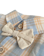 Plaid Bow Shirt & Khaki Shorts Boy's Set