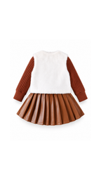 Faux Fur Bow Vest & Pleated Skirt Girl's Set