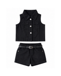 Denim Vest & Shorts Set with Belt Girl's Set