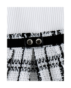 Ribbed Polo Top & Plaid Tweed Skirt Girl's Set