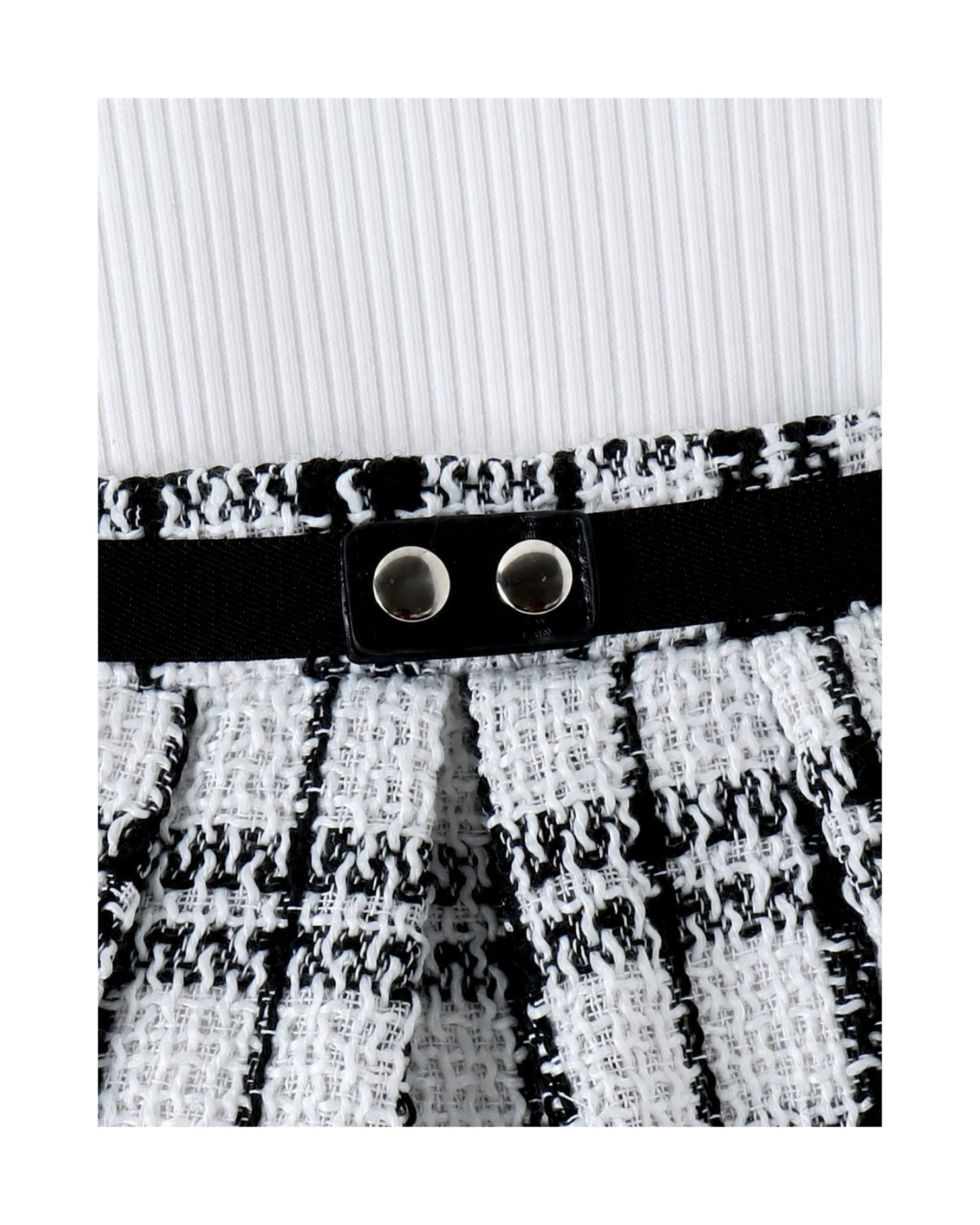 Ribbed Polo Top & Plaid Tweed Skirt Girl's Set