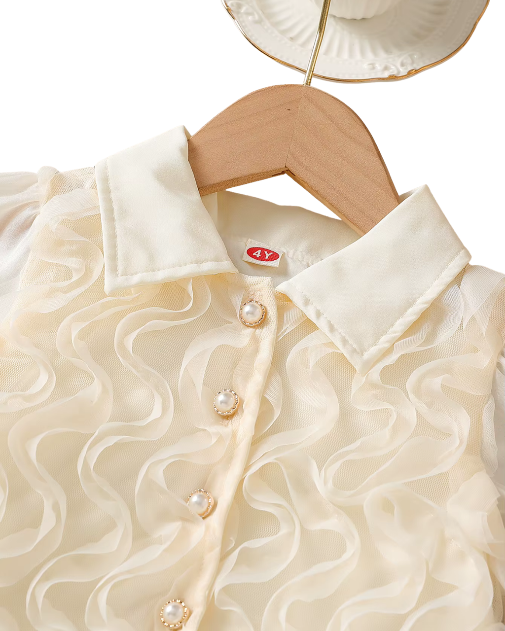 Ruffle Blouse & Beaded Denim Skirt Girl's Set