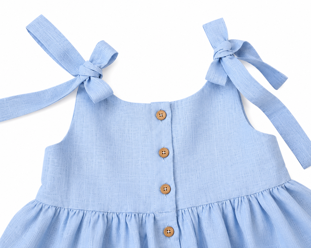 Cotton-Linen Tie-Strap Ruffled Princess Dress