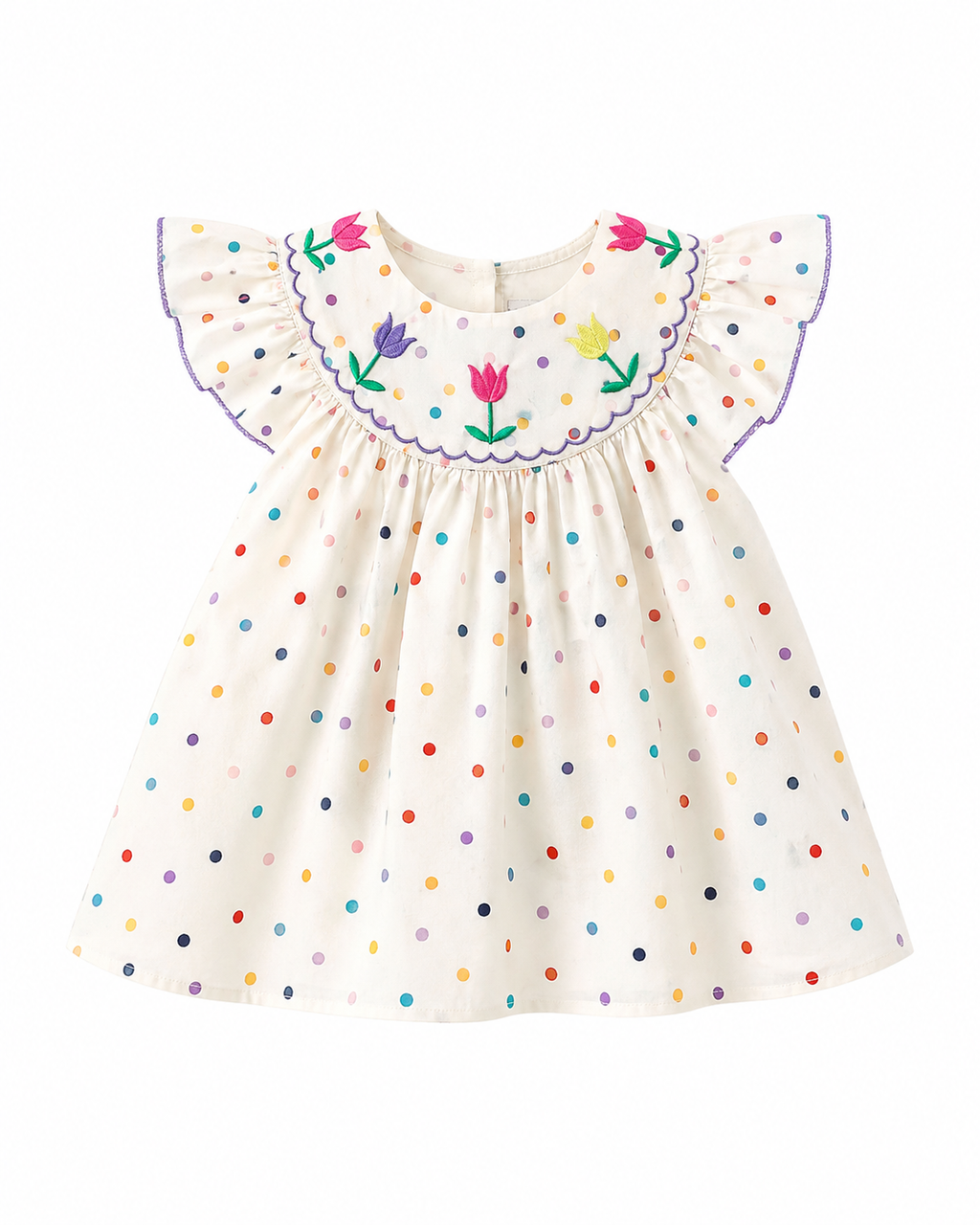 Polka Dot Floral Embroidered Soft Cotton Dress