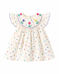 Polka Dot Floral Embroidered Soft Cotton Dress
