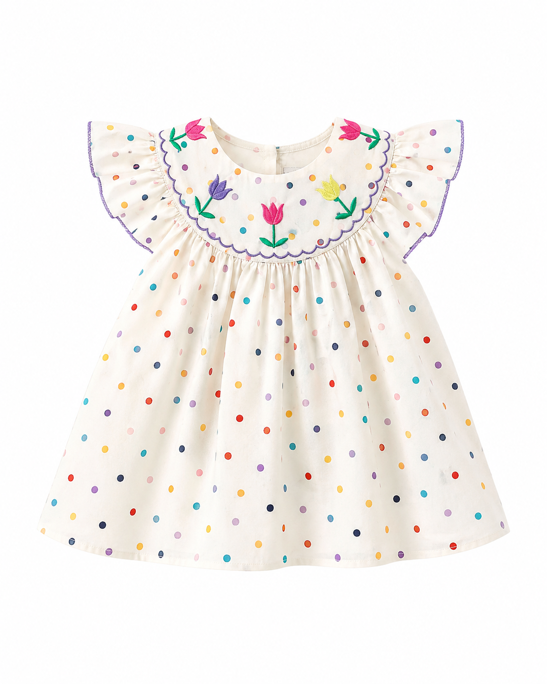 Polka Dot Floral Embroidered Soft Cotton Dress