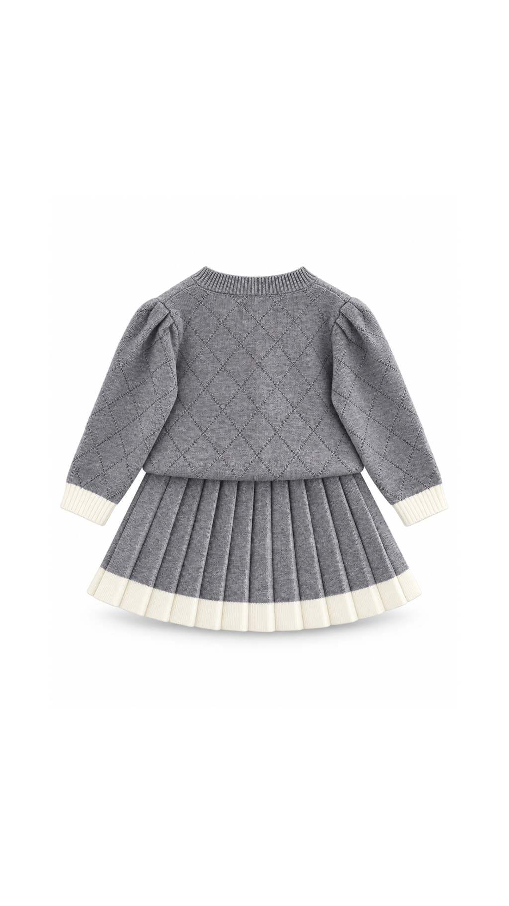 Bow & Pearl Knitted Cardigan and Pleated Skirt Girl's Set