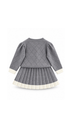 Bow & Pearl Knitted Cardigan and Pleated Skirt Girl's Set