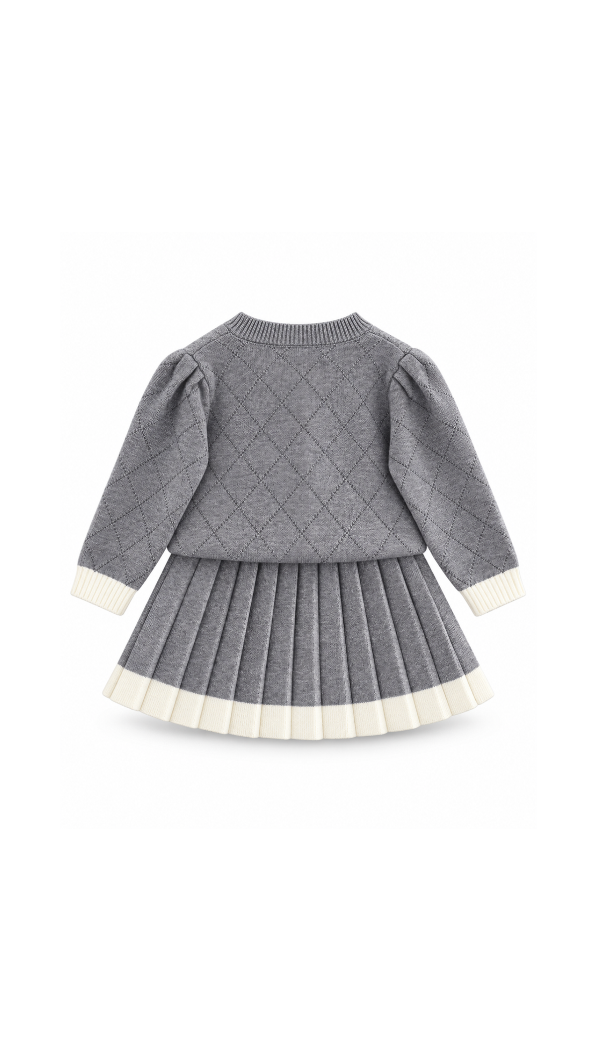 Bow & Pearl Knitted Cardigan and Pleated Skirt Girl's Set