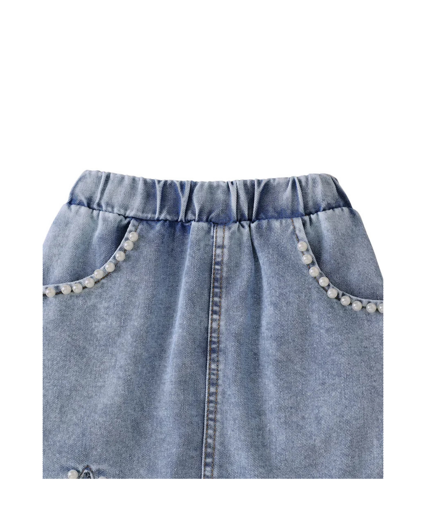 Ruffle Blouse & Beaded Denim Skirt Girl's Set