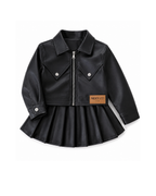 Faux Leather Moto & Pleated Skirt Girl's Set