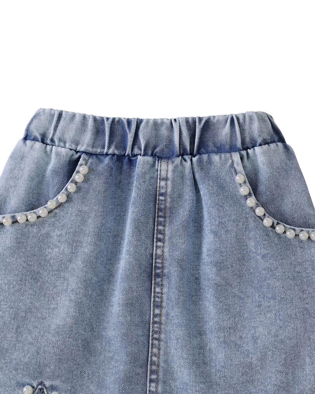 Ruffle Blouse & Beaded Denim Skirt Girl's Set