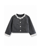 Pearl-Embellished Lace Jacket & Skirt Girl's Set