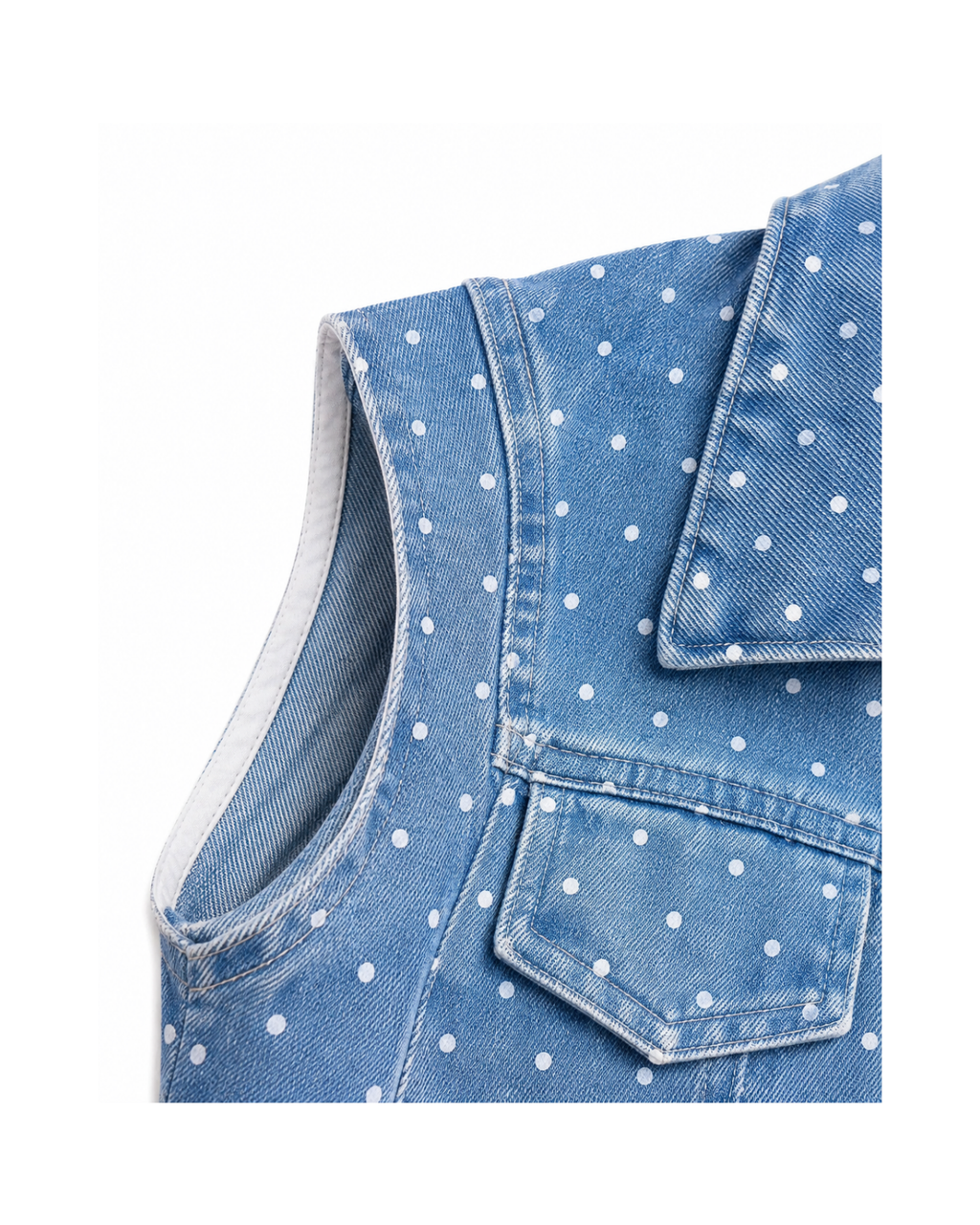 Girls’ White Tiered Dress & Polka-Dot Denim Vest Set