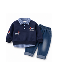 Puppy Embroidered Sweatshirt & Jeans Boy's Set