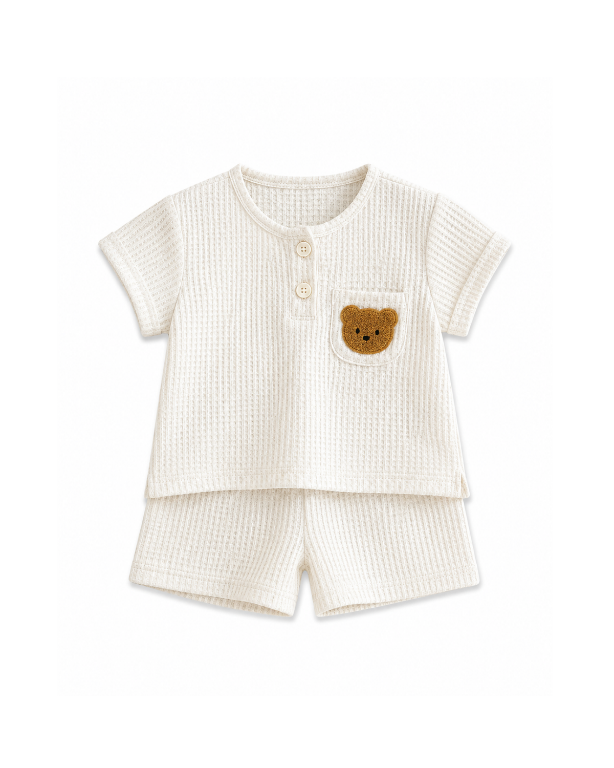 Waffle-Knit Bear Pocket Top & Shorts Boy's Set