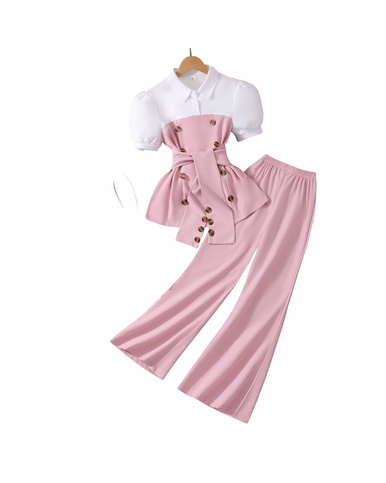 Chic Puff-Sleeve Top & Flared Trousers Girl's Set