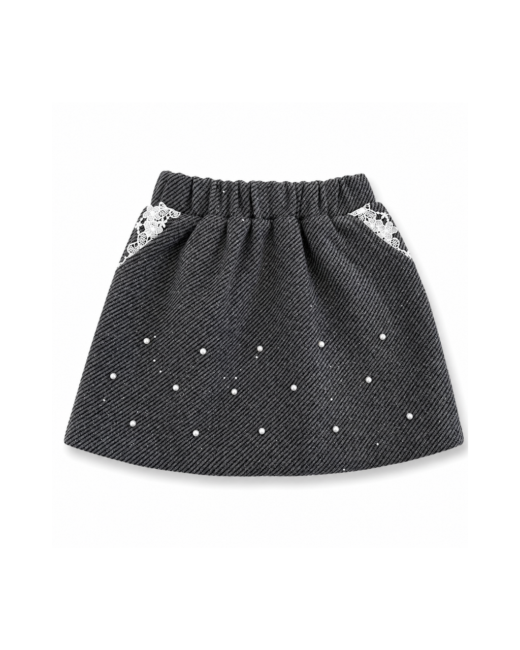Pearl-Embellished Lace Jacket & Skirt Girl's Set
