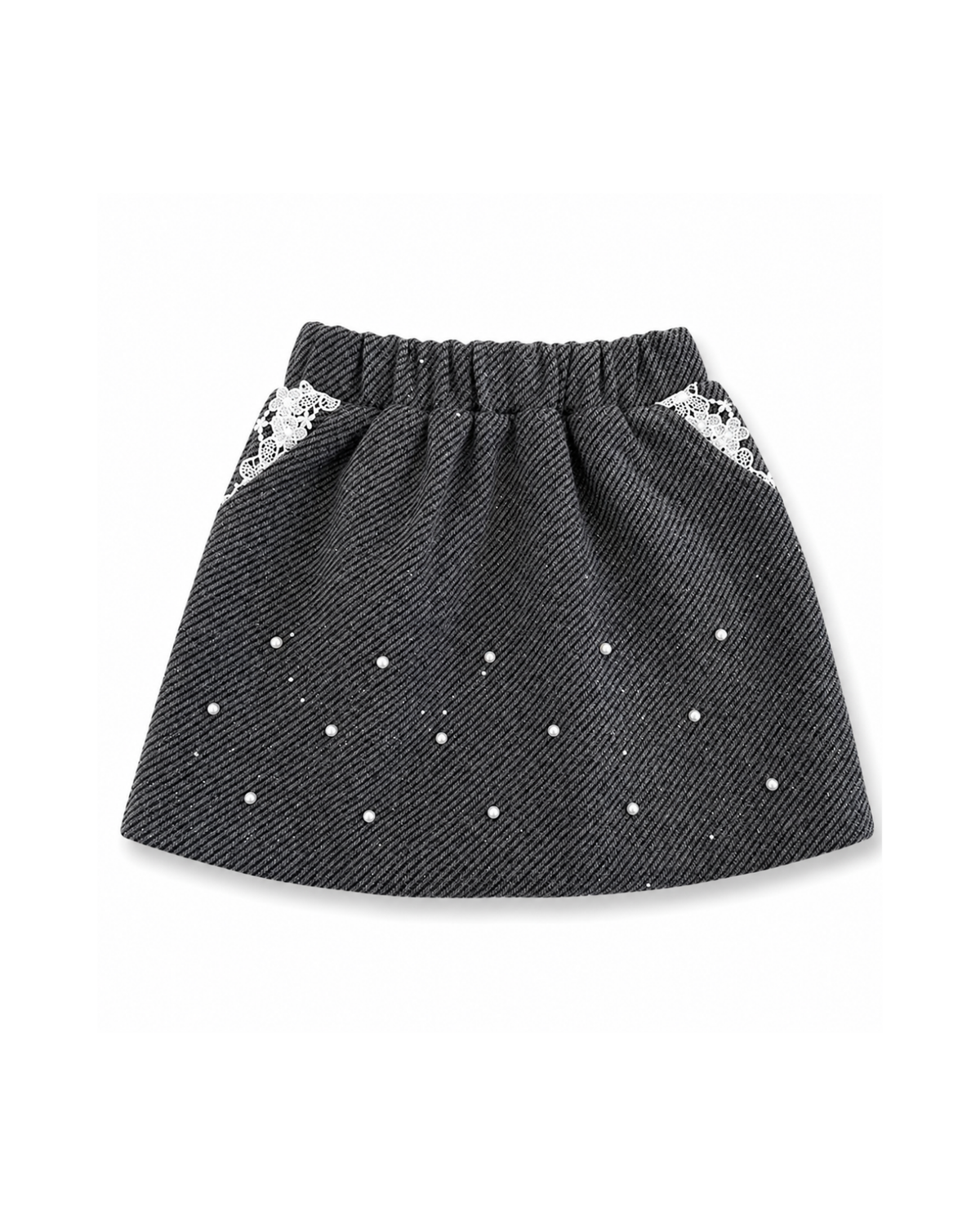 Pearl-Embellished Lace Jacket & Skirt Girl's Set