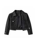 Faux Leather Moto & Pleated Skirt Girl's Set