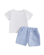 Letter Embroidery Tee & Gingham Shorts Boy's Set