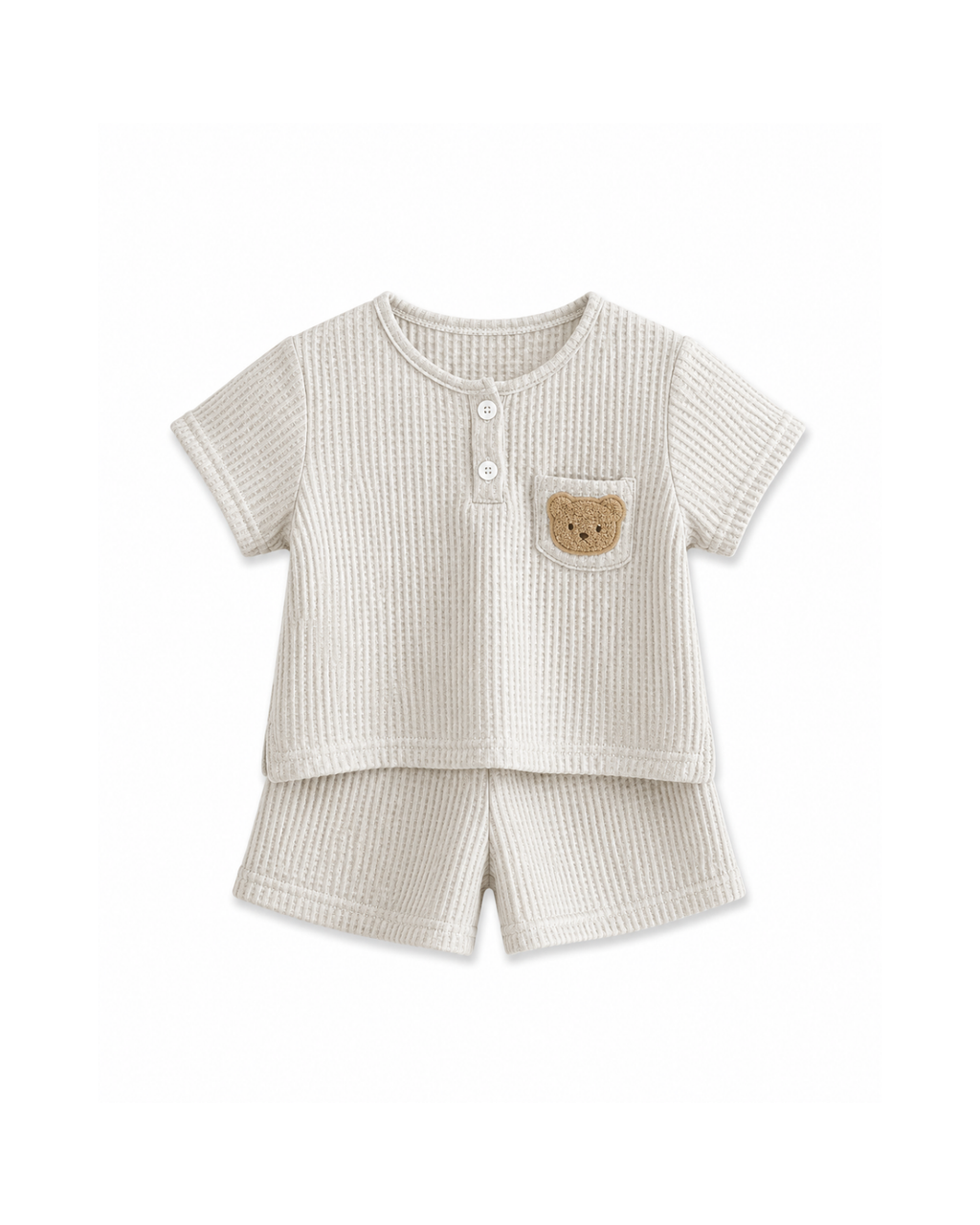 Waffle-Knit Bear Pocket Top & Shorts Boy's Set