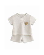Waffle-Knit Bear Pocket Top & Shorts Boy's Set