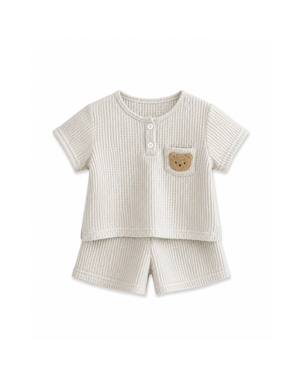 Waffle-Knit Bear Pocket Top & Shorts Boy's Set