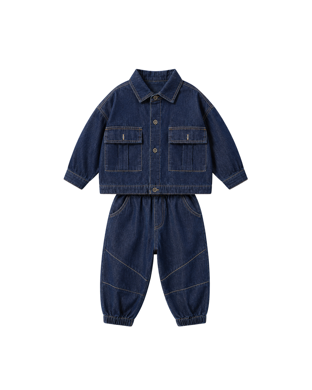 Patchwork T-Shirt & Denim Cargo Shorts Boy's Set
