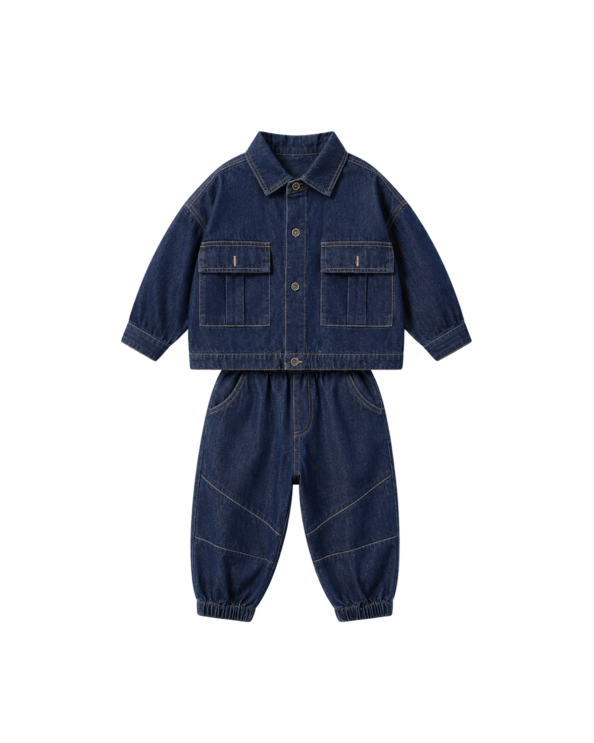 Patchwork T-Shirt & Denim Cargo Shorts Boy's Set