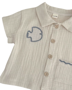 Embroidered Fish Top & Striped Shorts Boy's Set