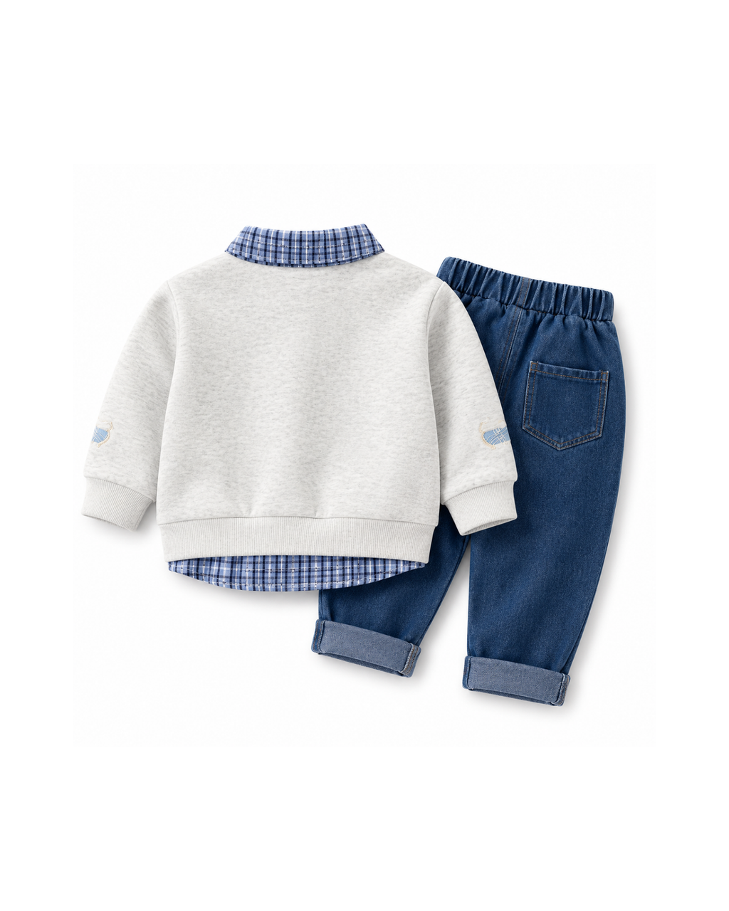 Puppy Embroidered Sweatshirt & Jeans Boy's Set