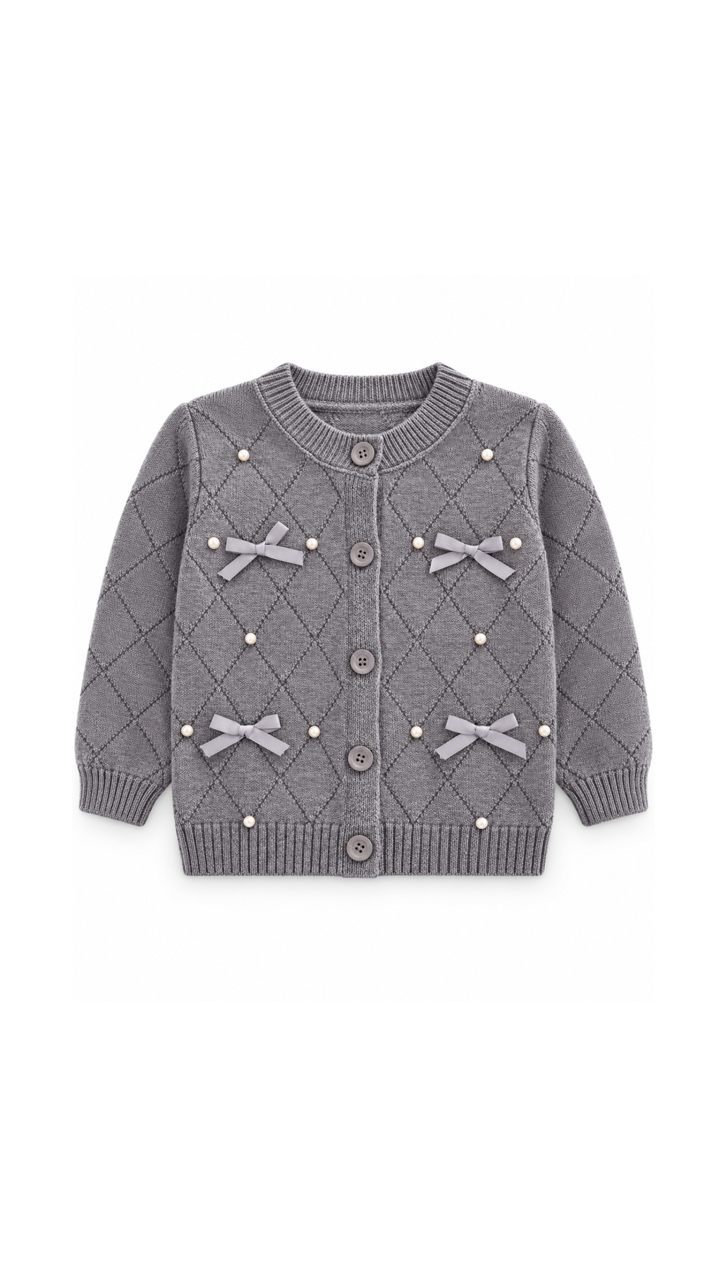 Bow & Pearl Knitted Cardigan and Pleated Skirt Girl's Set