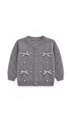 Bow & Pearl Knitted Cardigan and Pleated Skirt Girl's Set