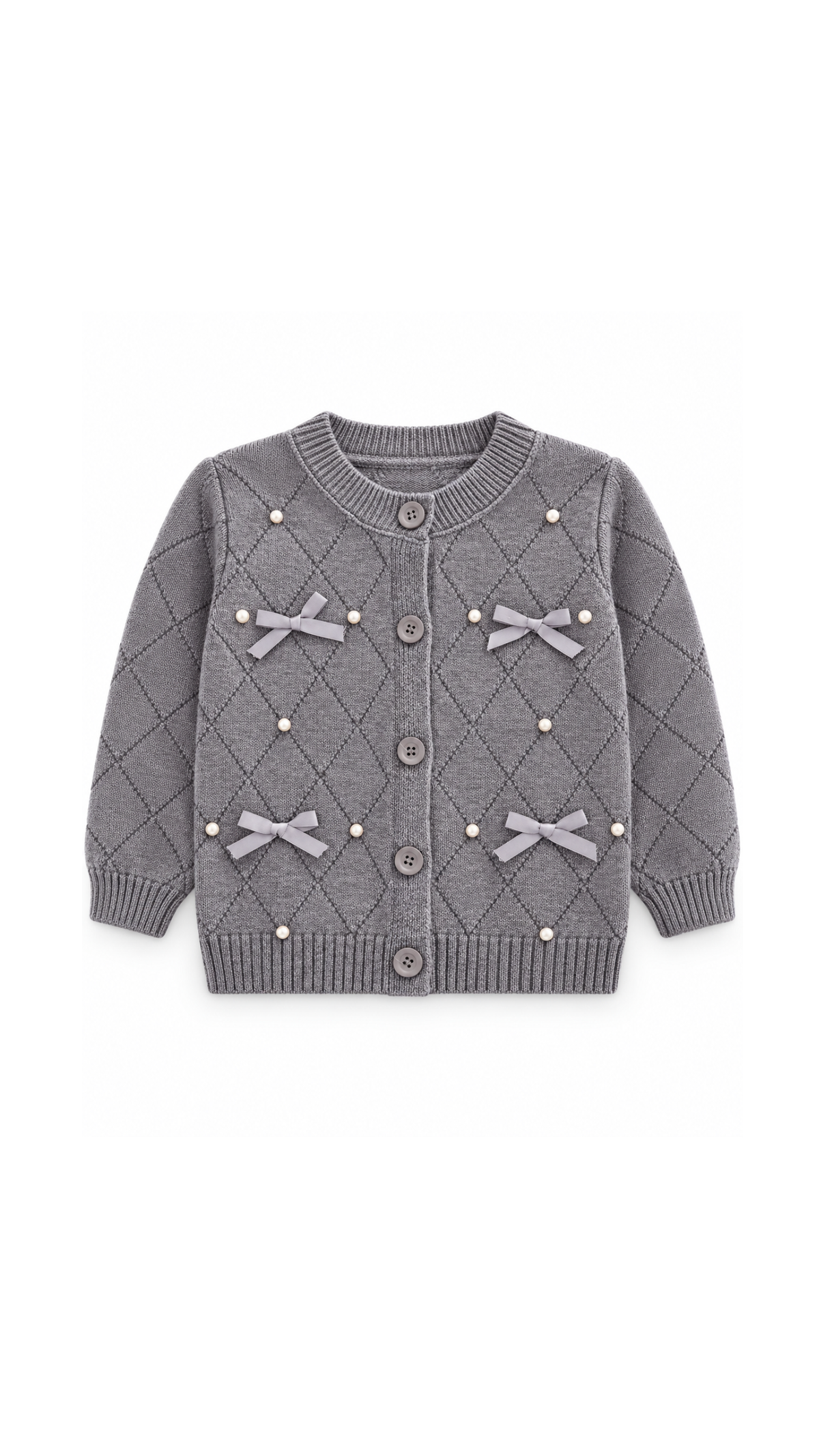 Bow & Pearl Knitted Cardigan and Pleated Skirt Girl's Set