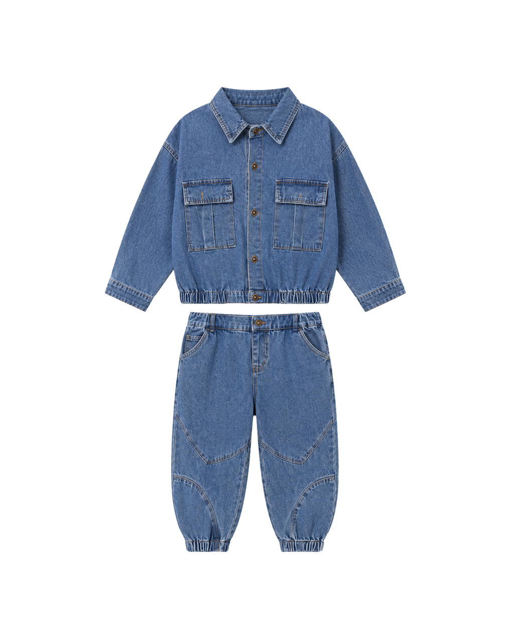 Patchwork T-Shirt & Denim Cargo Shorts Boy's Set