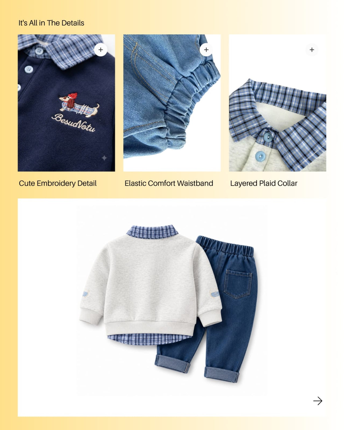 Puppy Embroidered Sweatshirt & Jeans Boy's Set